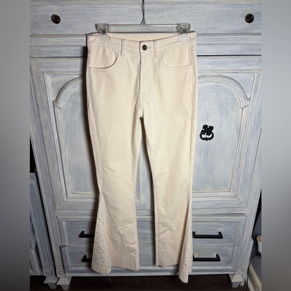 Judith March Cream Corduroy Of Paradise Rhinestone Super Flare Pants Stylish
